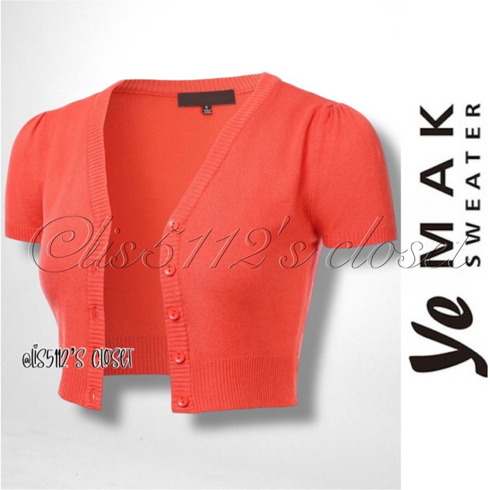 Ye MAK Fiesta Coral Cropped Short Sleeve Cardigan Sweater Cardi 3X